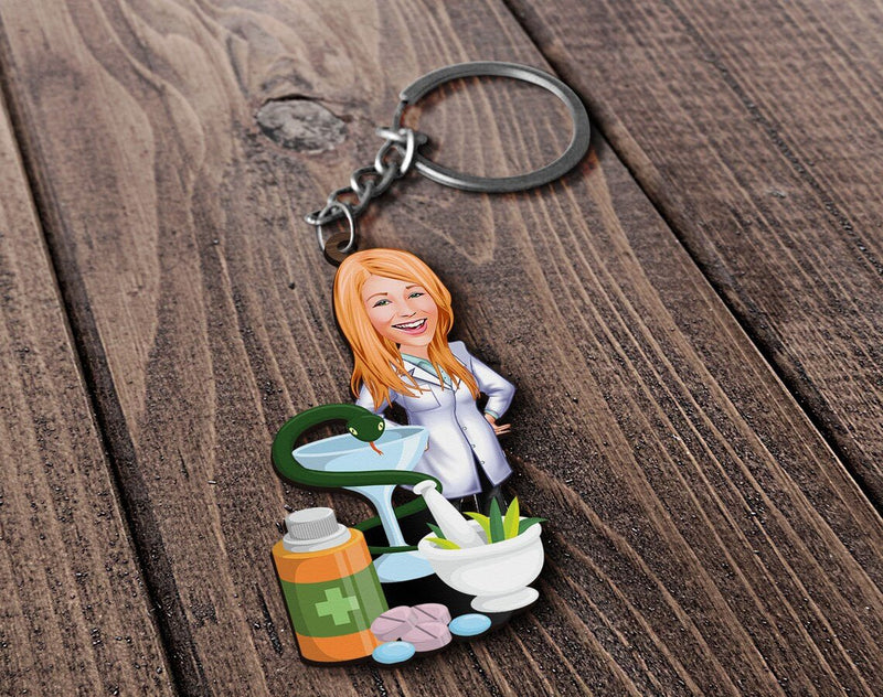 Personalized Caricature Wooden Keychain Design 41 HEARTSLY
