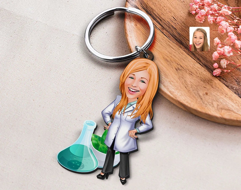 Personalized Caricature Wooden Keychain Design 42 HEARTSLY
