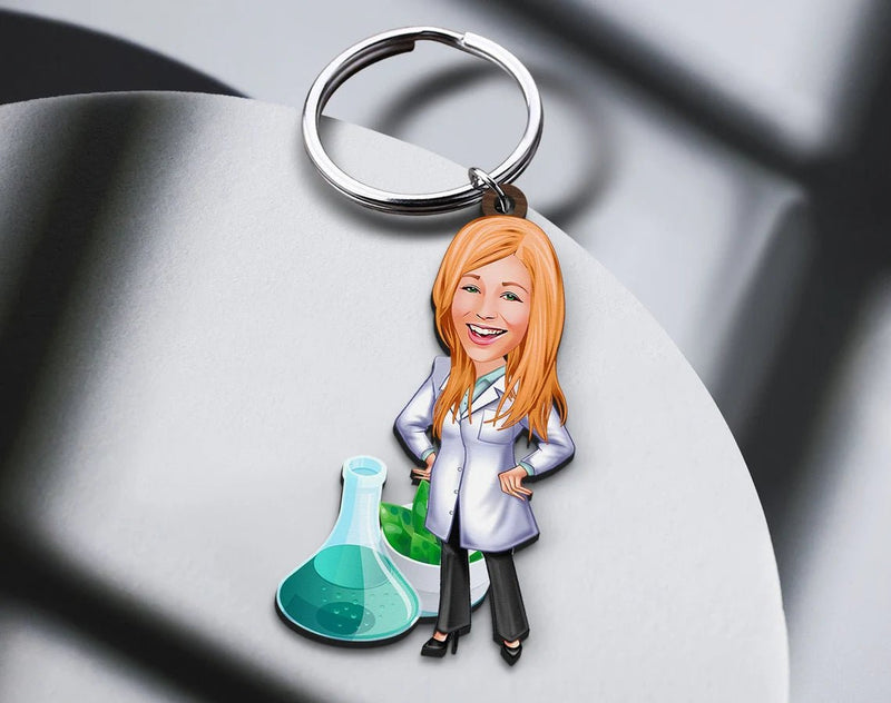Personalized Caricature Wooden Keychain Design 42 HEARTSLY