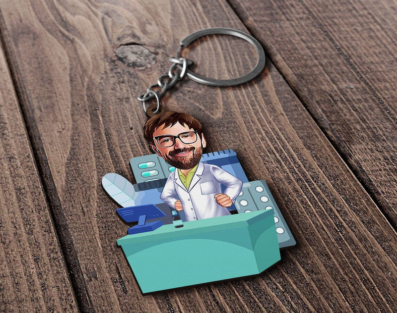 Personalized Caricature Wooden Keychain Design 43 HEARTSLY