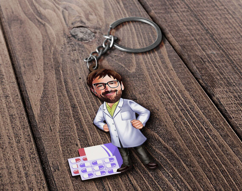 Personalized Caricature Wooden Keychain Design 44 HEARTSLY