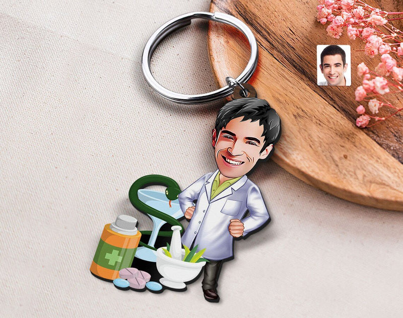 Personalized Caricature Wooden Keychain Design 45 HEARTSLY