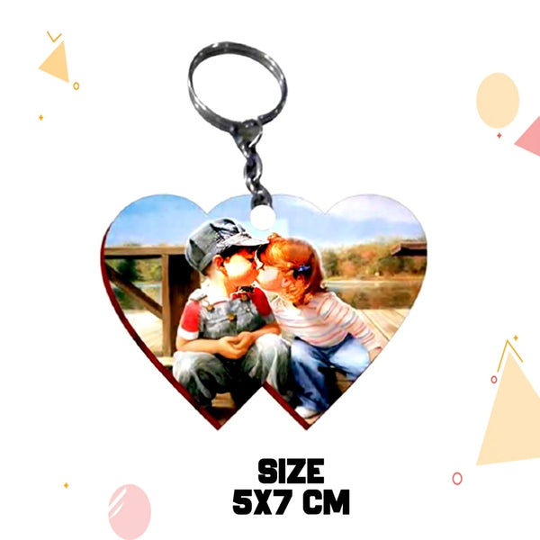 Personalized Double Heart  Shape Keyring HEARTSLY