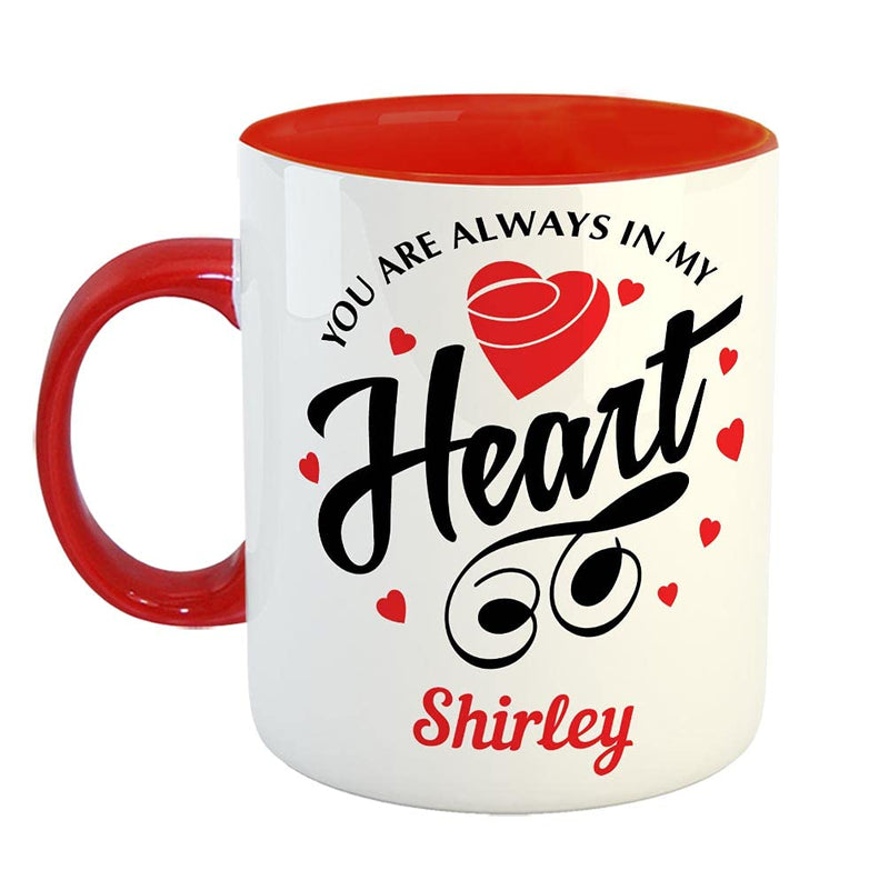 Personalized Gift Custom Photo Quote Name Wish Ceramic Red Inner and Handle Mug for Birthday Gift, Anniversary Gift - 325 ML HEARTSLY