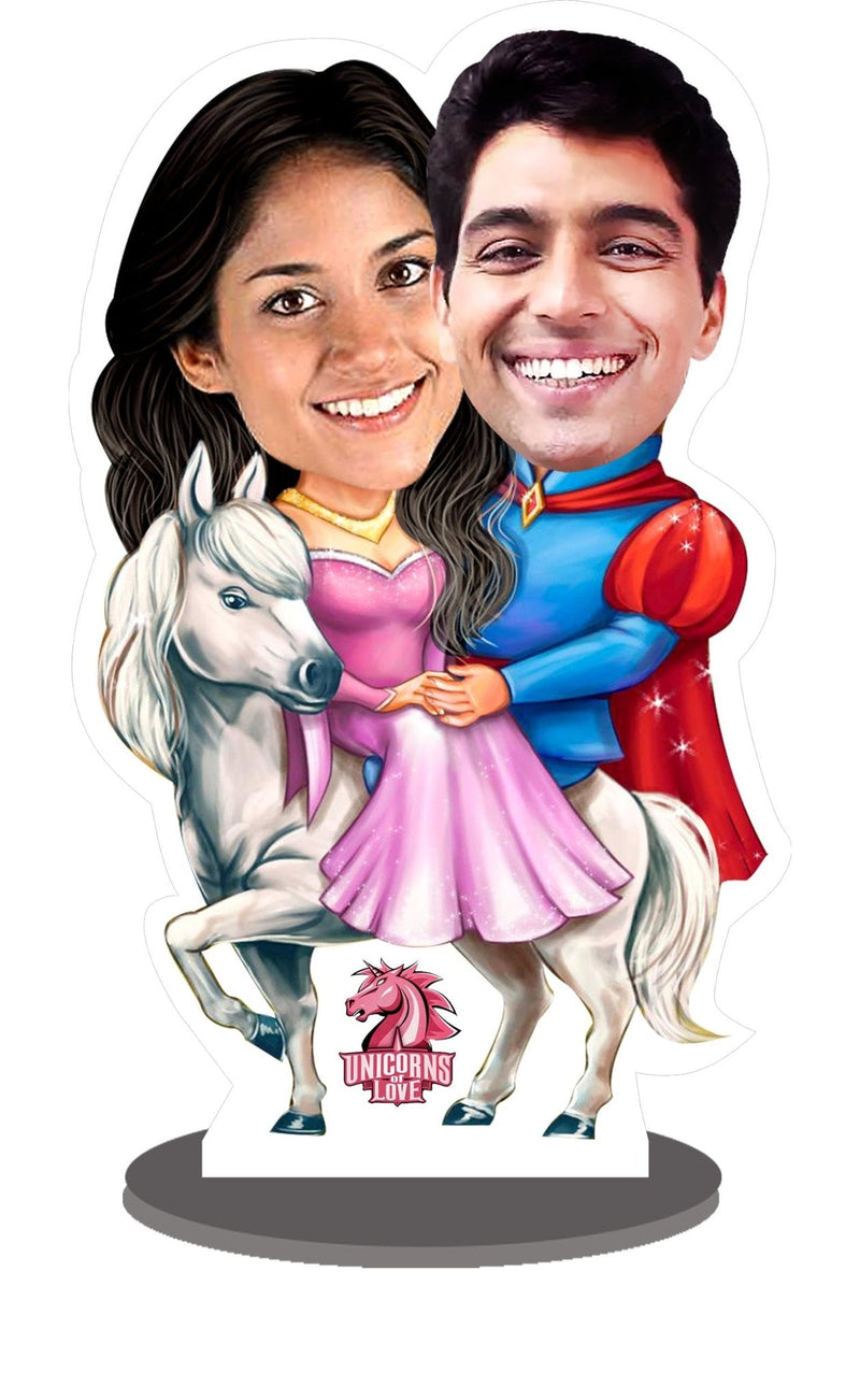 Personalized Happy Couple Unicorn caricature cutout with wooden stand HEARTSLY