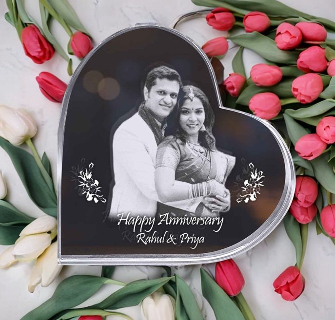 Personalized Heart Shape 3D Crystal Photo Gift for Birthday Anniversary Couples  140*140*20MM With LED Base HEARTSLY