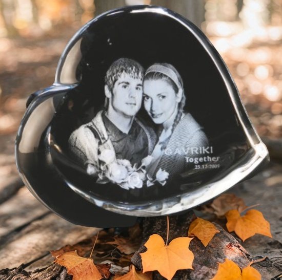 Personalized Heart Shape 3D Crystal Photo Gift for Birthday Anniversary Couples  145*125*60mm With LED Base HEARTSLY