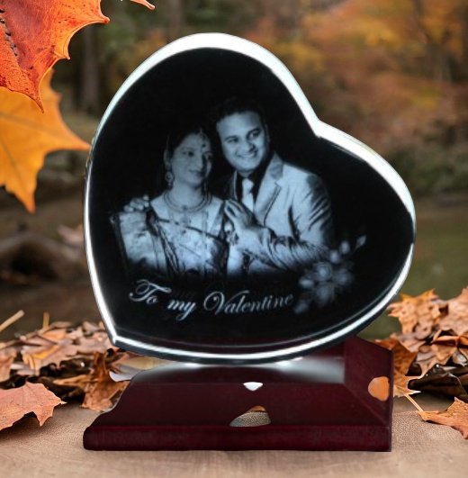 Personalized Heart Shape 3D Crystal Photo Gift for Birthday Anniversary Couples  90*100*20mm With LED Base HEARTSLY