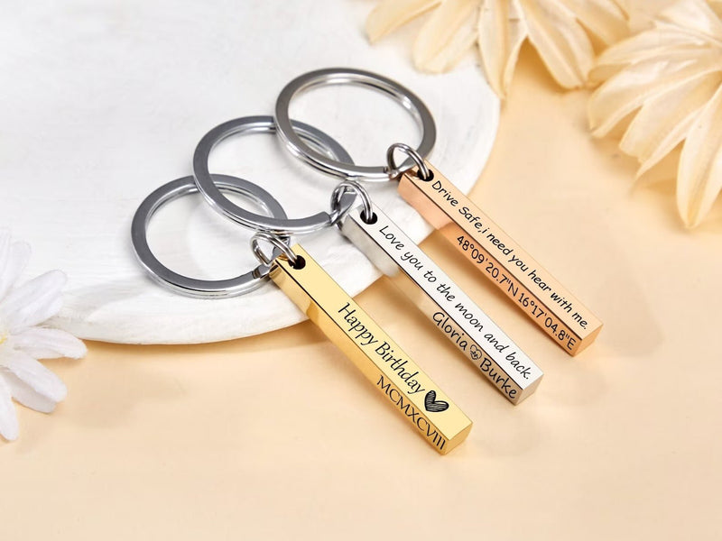 Personalized Keychain , 4 Sided Bar ,Custom Name Gift HEARTSLY