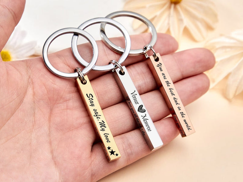 Personalized Keychain , 4 Sided Bar ,Custom Name Gift HEARTSLY