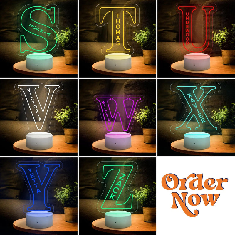 Personalized LED A To Z Alphabet Acrylic 3d Illusion Led Lamp With or Without Remote HEARTSLY