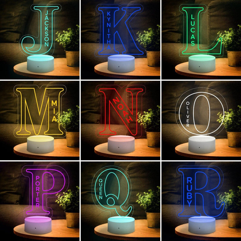 Personalized LED A To Z Alphabet Acrylic 3d Illusion Led Lamp With or Without Remote HEARTSLY