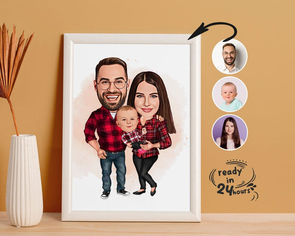 Personalized Portrait Caricature with Frame Glossy Resin laminated Panel HEARTSLY
