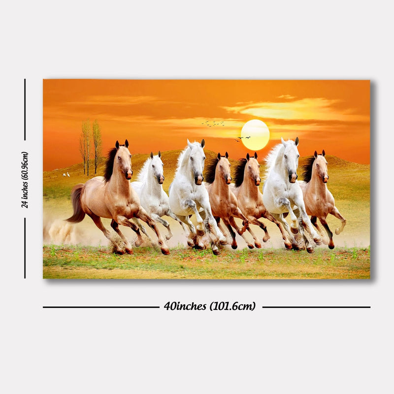 Seven Horse running in sun shine Premium Canvas Wall Painting HEARTSLY