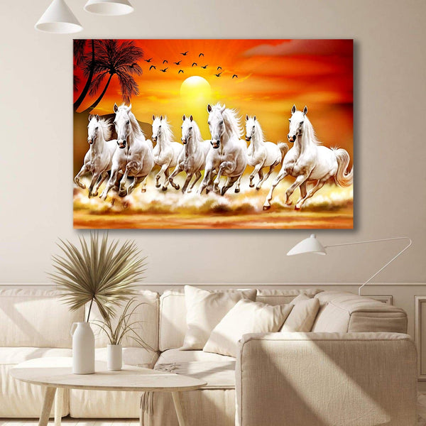 Seven Horses Running at Sunrise Premium Canvas Wall Painting HEARTSLY