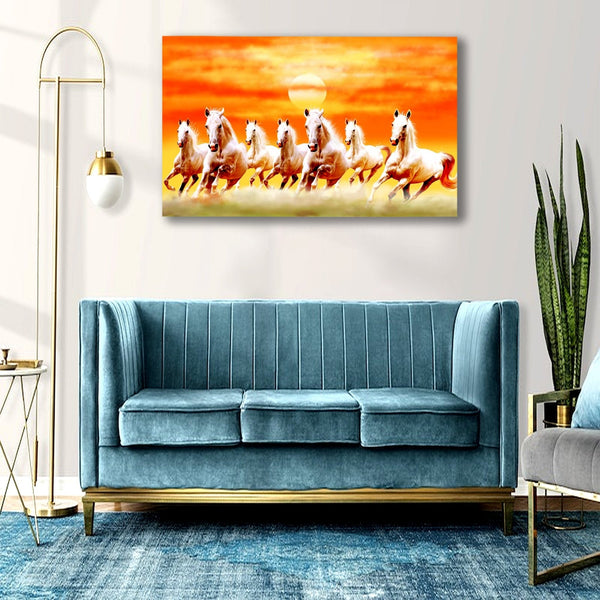 Seven Horses Running at Sunrise Premium Canvas Wall Painting HEARTSLY