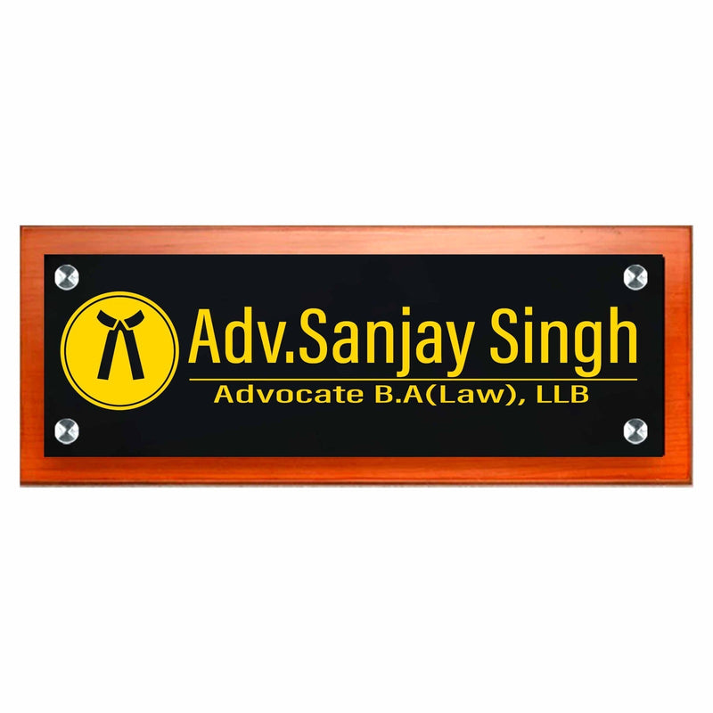 Teak Base Acrylic Name Plate for Advocate HEARTSLY