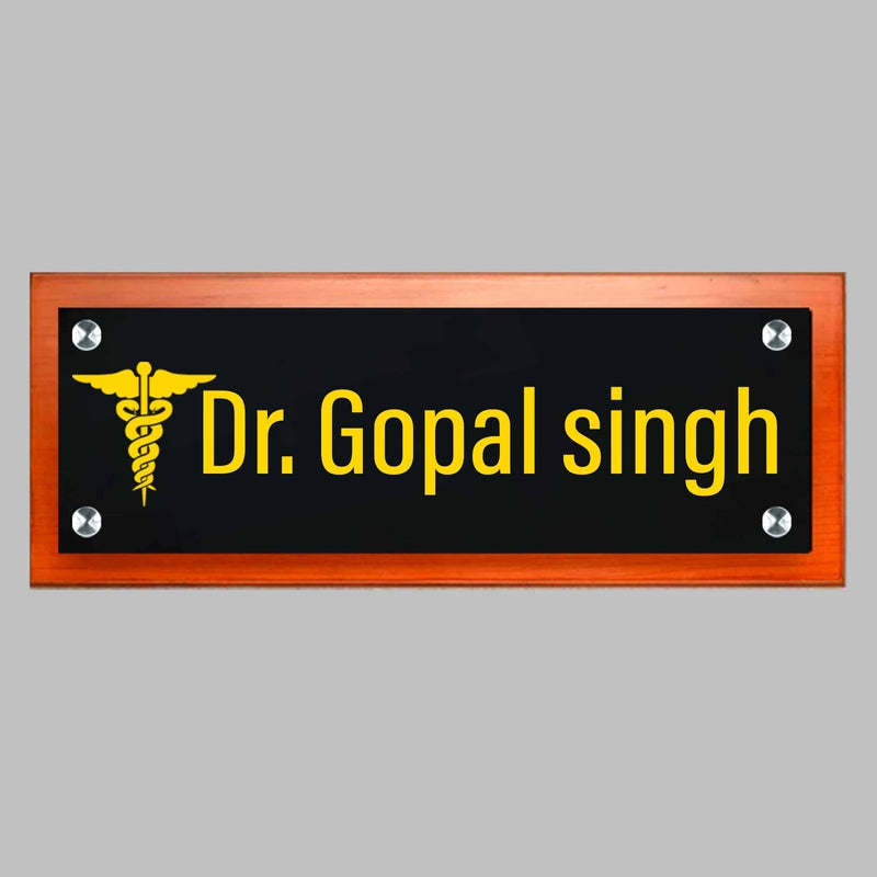 Teak Base Acrylic Name Plate for Doctors HEARTSLY