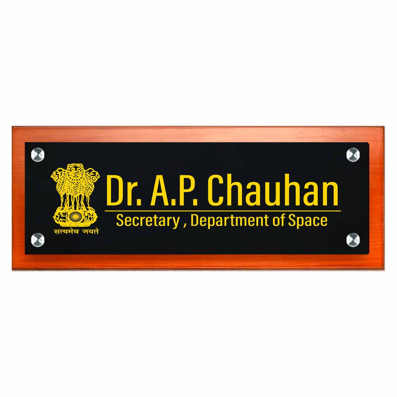 Teak Base Acrylic Name Plate for office HEARTSLY
