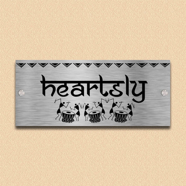 Warli Design Stainless Steel Name Plates for Home Entrance ( 14 INCH x 6 INCH ) HEARTSLY