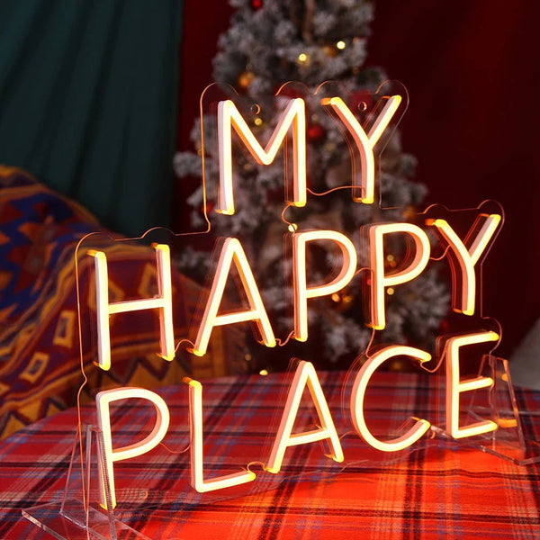 "All Smiles with our 'My Happy Place' Neon Sign"