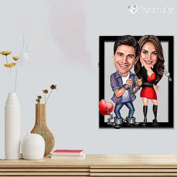 "Charming Acrylic Caricature of Lovebirds"
