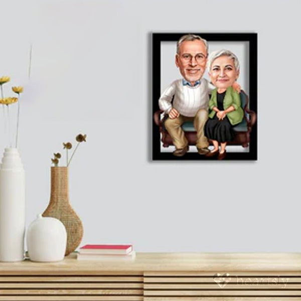 "Charming Acrylic Caricature of Loving Couples"