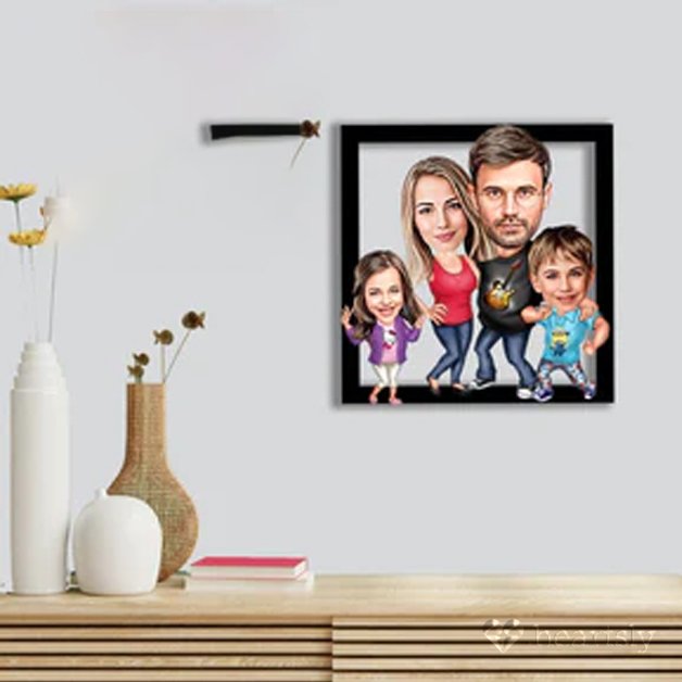 "Charming Family Love Caricature Art"