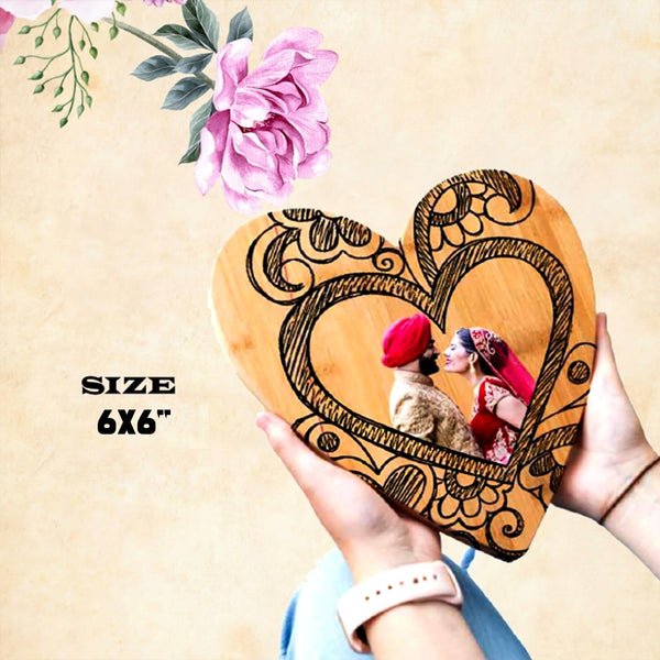 "Charming Heart-Shaped Wooden Engraving!" with color Pics 6*6 Inch