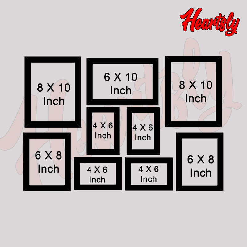 Classic Photo Frame Wall Hanging Set of Nine || 4" W x 6" H (4 Panel) | 6" W x 8" H (2 Panel) | 8" W x 10" H (2 Panel) | 6" W x 10" H (1 Panel)
