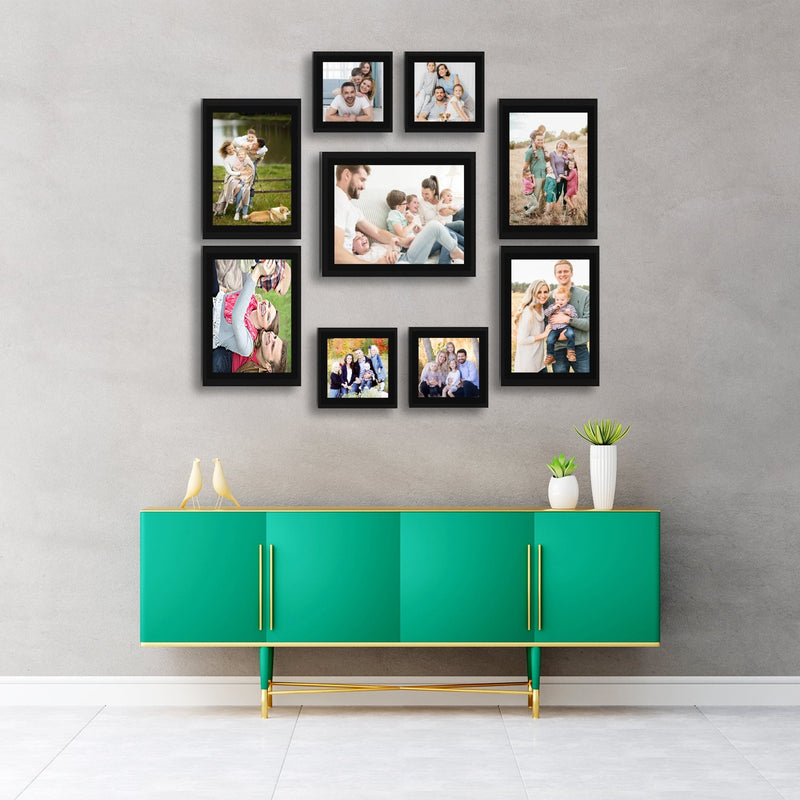 Classic Photo Frame Wall Hanging Set of Nine || 5"W x 5"H (4 Panel) | 5"W x 7"H (4 Panel) | 8"W x 10"H (1 Panel)