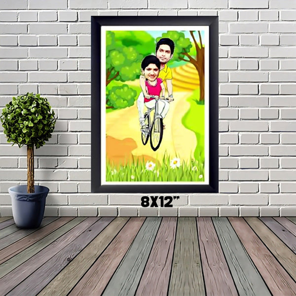 "Custom Couple Caricature in Bike-Themed Frame" Glossy Resin laminated Panel