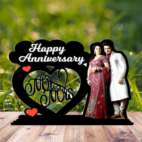 Custom Design " Happy Anniversary " Table Top wooden frame Size 12*8 Inch - HEARTSLY