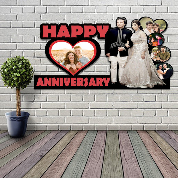 Custom Design " Happy Anniversary " Wall Hanging wooden frame Size 12*18 Inch - HEARTSLY
