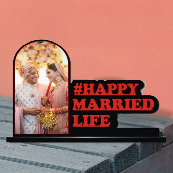 Custom Design " Happy Married Life " Wall Hanging wooden frame Size 8*12 Inch - HEARTSLY