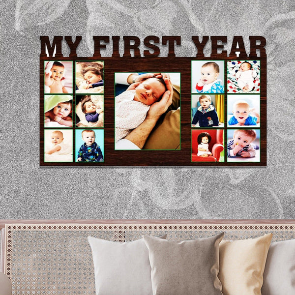 Custom Design " My First Year Baby " Wall Hanging wooden frame Size 12*18 Inch - HEARTSLY