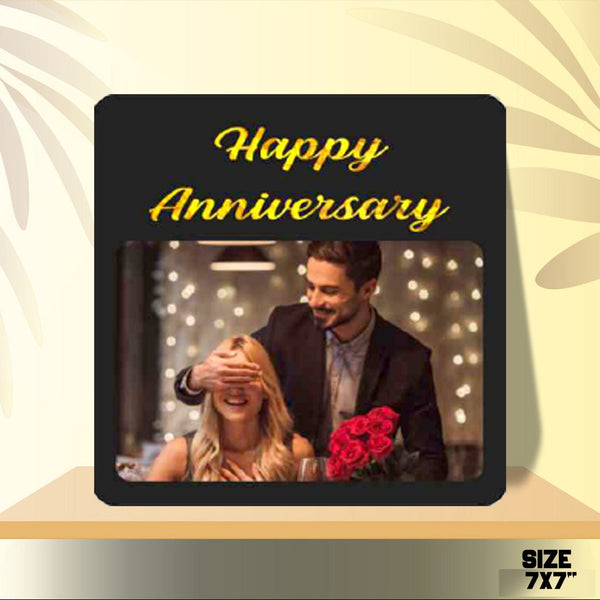 Custom " Happy ANNIVERSARY" table top Wooden Frame (Size 7*7 Inch) - HEARTSLY
