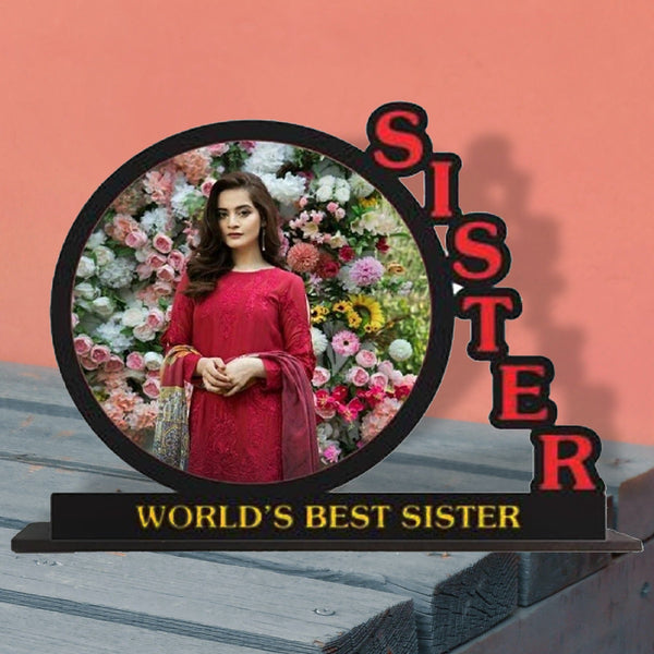 Custom " World Best Sister " Table Top wooden frame Size 8*10 Inch - HEARTSLY