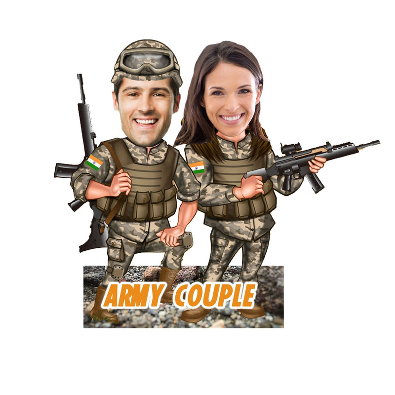 Customized "Army Couple" Caricature Cutout with Wooden Base - HEARTSLY