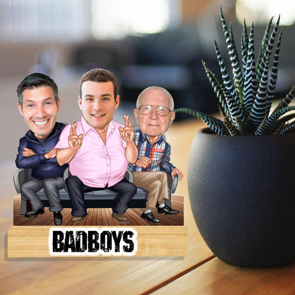 Customized "Bad Boys" Caricature Cutout with Wooden Base - HEARTSLY