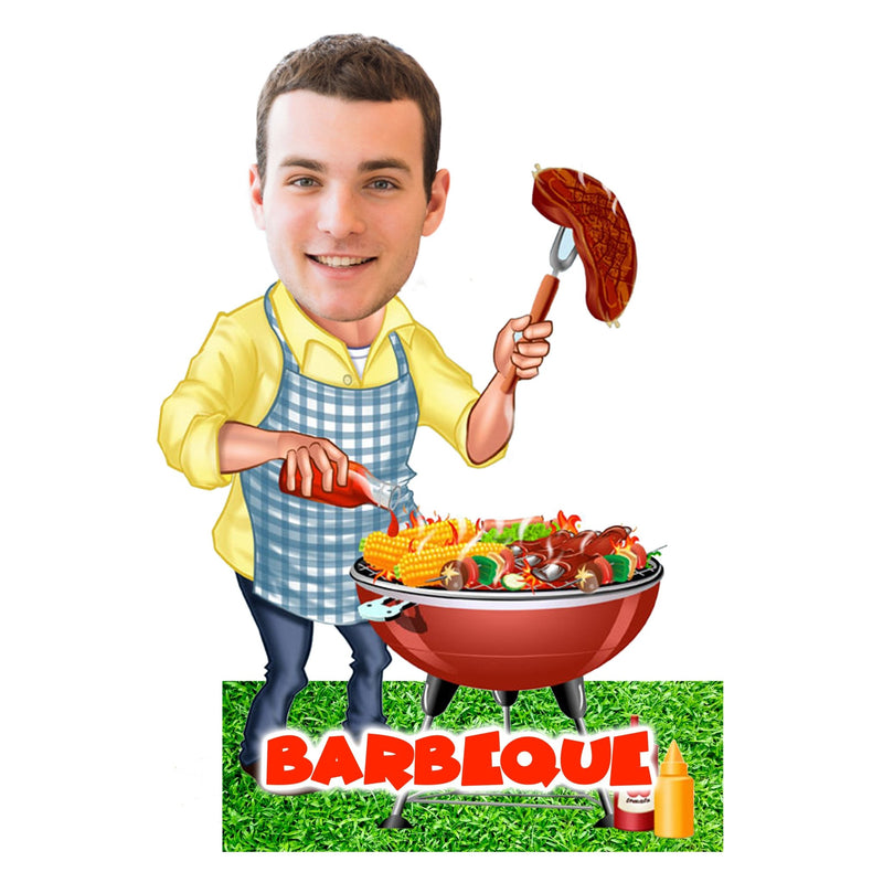 Customized "Barbeque" Caricature Cutout with Wooden Base - HEARTSLY
