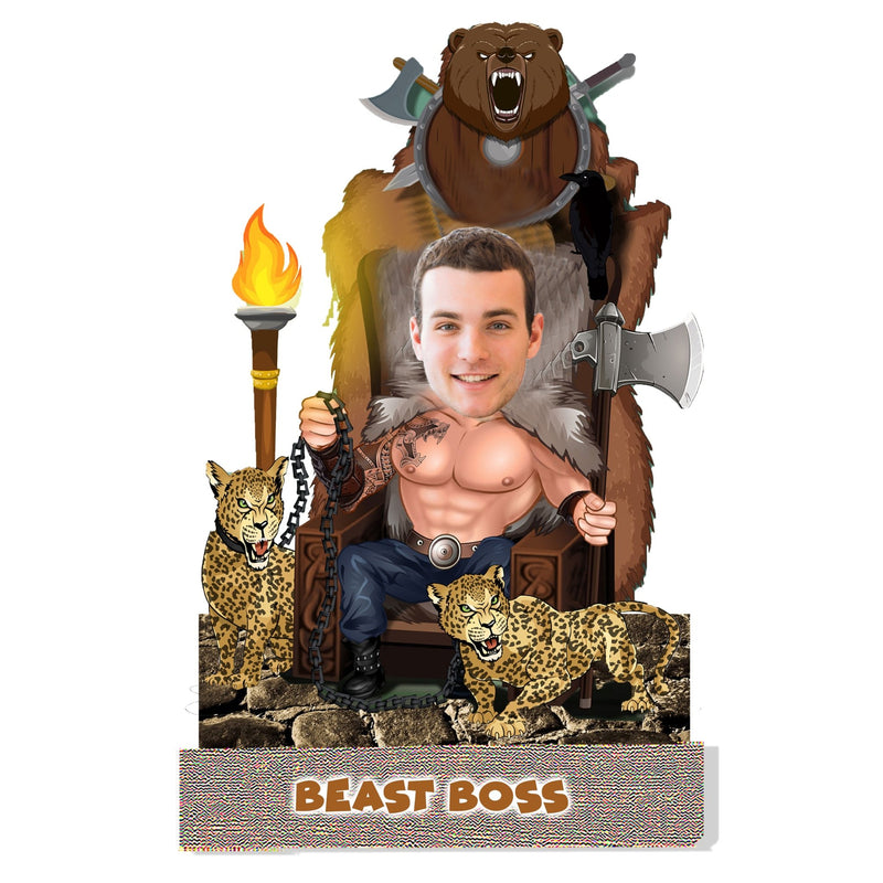 Customized "Beast Boss" Caricature Cutout with Wooden Base - HEARTSLY