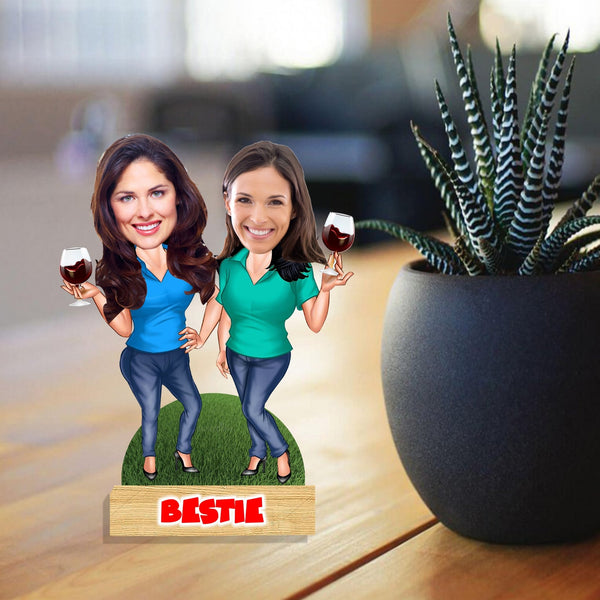 Customized "BESTIES" Caricature Cutout with Wooden Base - HEARTSLY