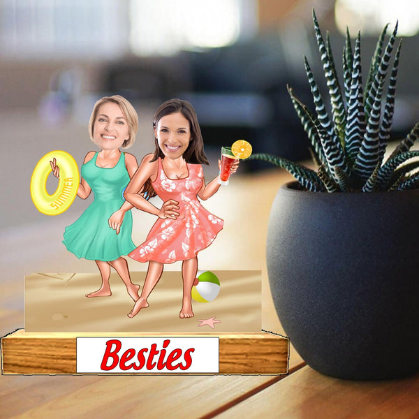 Customized "BESTIES" wooden Cutout with Wooden Base - HEARTSLY