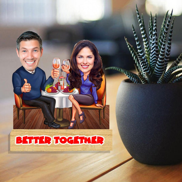 Customized "Better Together " Caricature Cutout with Wooden Base - HEARTSLY