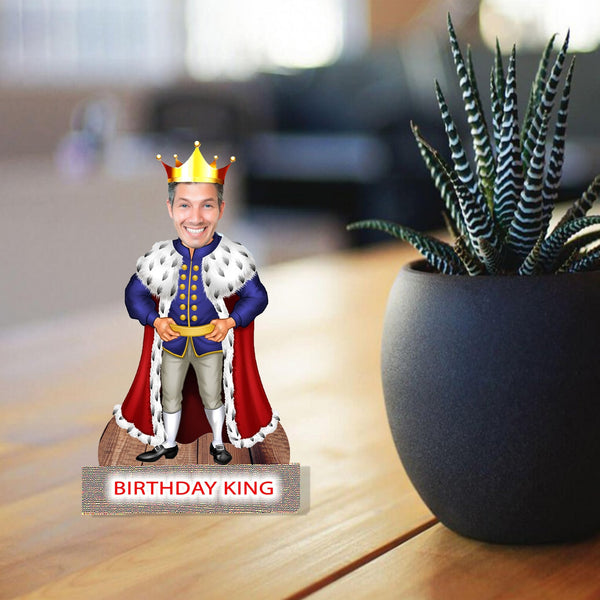 Customized "Birthday KING" Caricature Cutout with Wooden Base - HEARTSLY