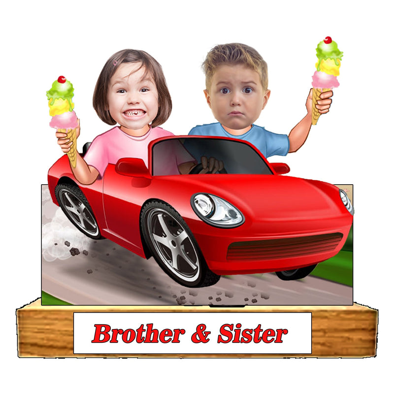 Customized "BROTHER AND SISTER" Caricature Cutout with Wooden Base - HEARTSLY