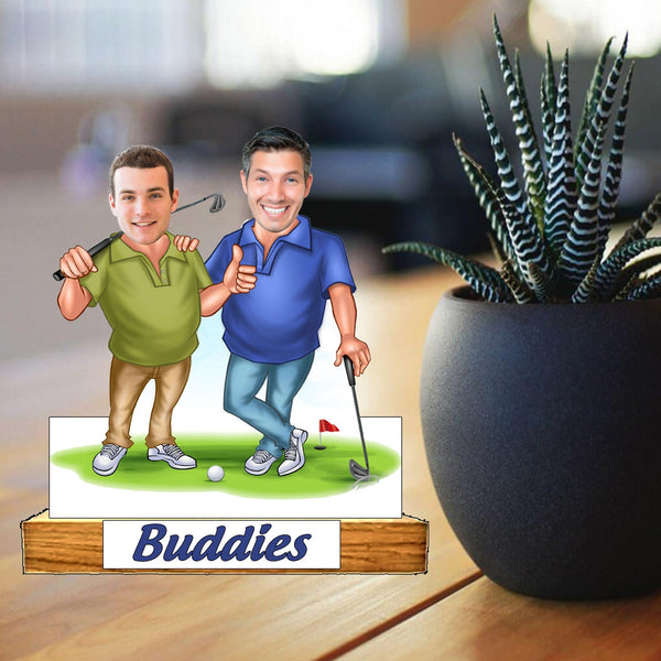 Customized "Buddies" Caricature Cutout with Wooden Base - HEARTSLY