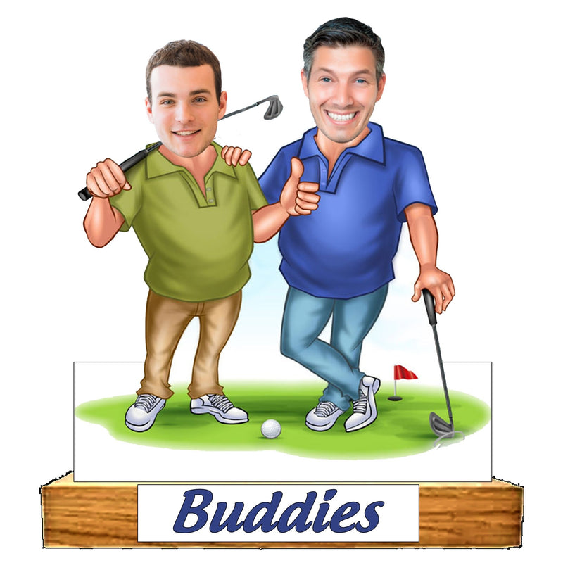 Customized "Buddies" Caricature Cutout with Wooden Base - HEARTSLY