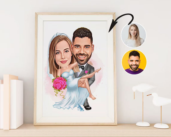 "Customized Caricature, Framed with Love!"  Glossy Resin laminated Panel